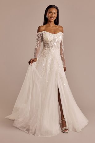 Galina Signature Off-the-Shoulder Boned Bodice Wedding Dress